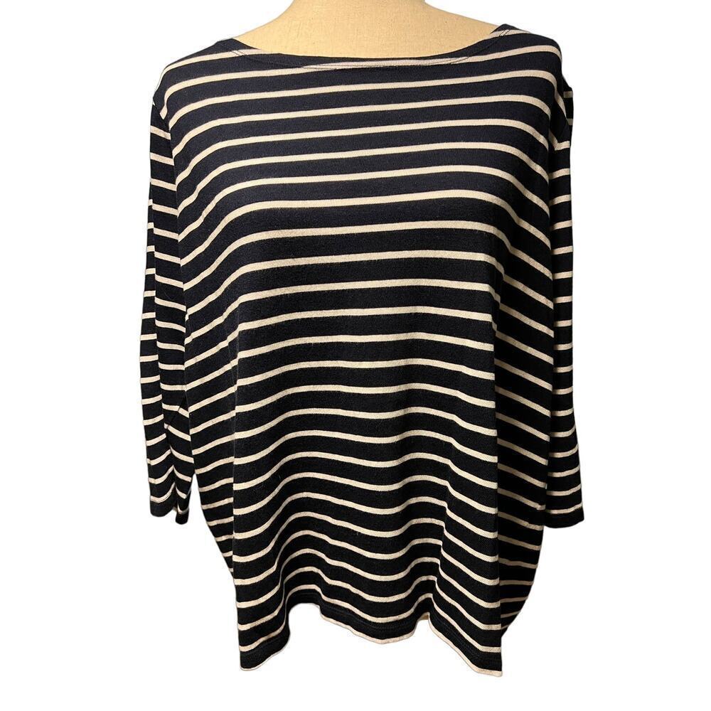Talbots Nautical Sweater Tunic. Scoop Neck, Striped, 3/4 Sleeve, Navy/White, 2X